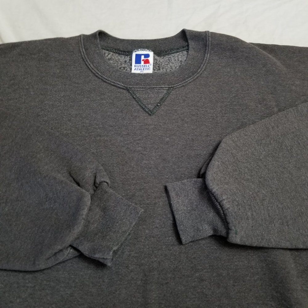 Vintage 90s Russell Athletic Dark Gray Crewneck Sweatshirt Blank Made USA Large